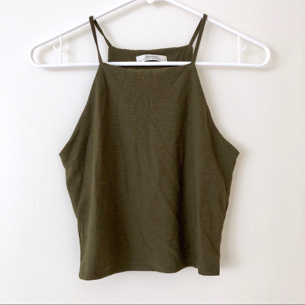Bershka Halter Crop Top Green Olive